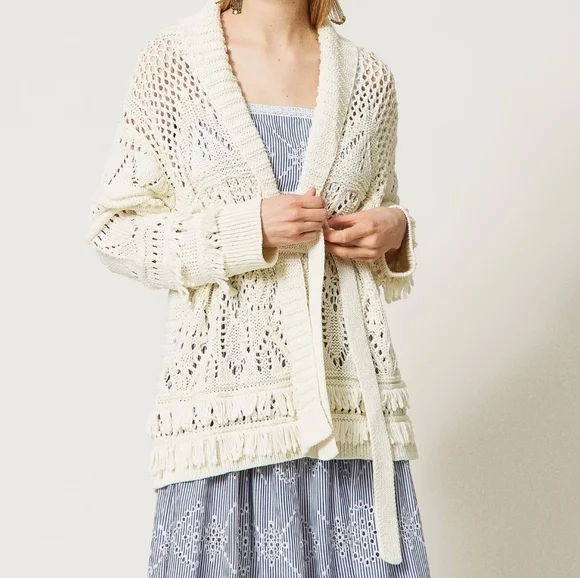 NWT TWINSET MILANO LACE FRINGE CARDIGAN JACKET S